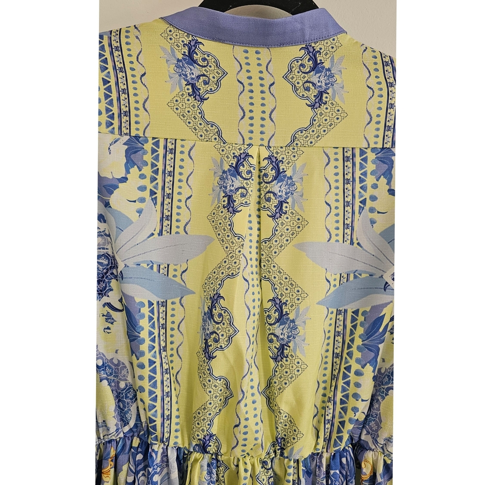 White Sandstorm Kalliope Floral Blue & Yellow Long Puffed Sleeve Maxi Dress - Picture 4 of 10